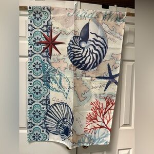 Perfect outdoor Beach theme flag. 27”x 40”. Designed by JBrinley. Nautica shell.